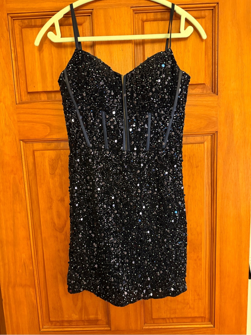 Sherri Hill navy sequin corset dress